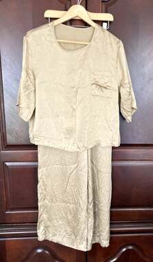 Silk Silky - Quiet Luxury Loungewear Champagne 100% Silk Pajama Set - XL
